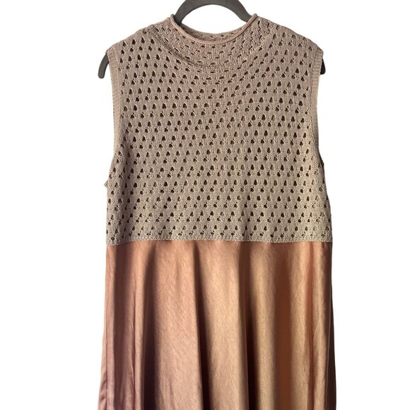 Anthropologie Mare Mare Mock-Neck Sleeveless Dress in Neutral Satin Knit Upper - Picture 5 of 8